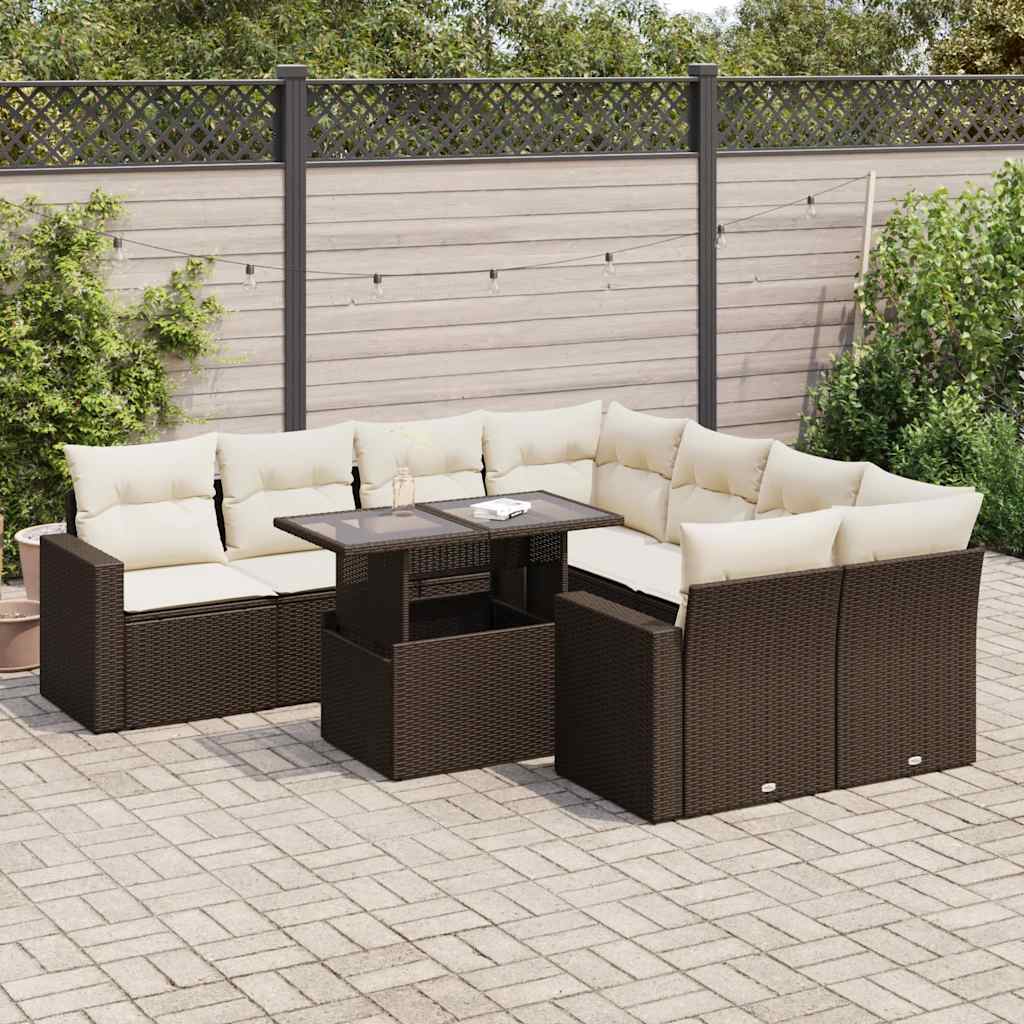 Set Divani da Giardino 9pz con Cuscini Marrone in Polyrattan - homemem39