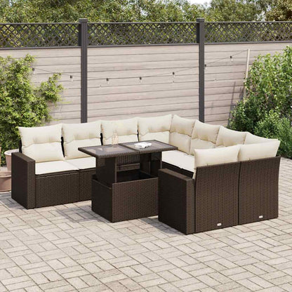 Set Divani da Giardino 9pz con Cuscini Marrone in Polyrattan - homemem39