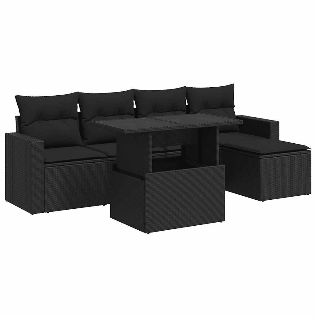 Set Divano da Giardino 6 pz con Cuscini Nero in Polyrattan - homemem39