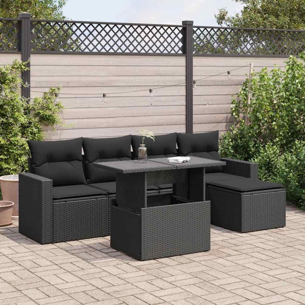 Set Divano da Giardino 6 pz con Cuscini Nero in Polyrattan - homemem39