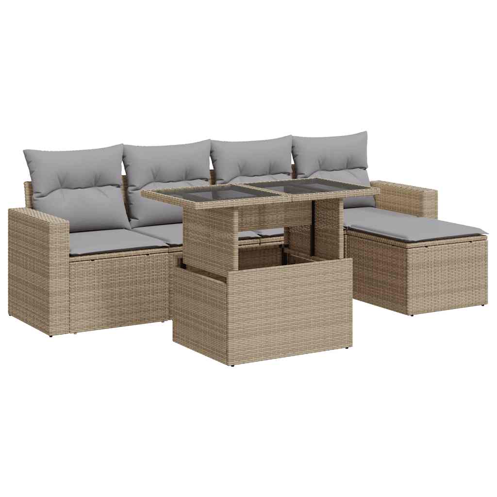 Set Divano da Giardino 6 pz con Cuscini Beige in Polyrattan - homemem39
