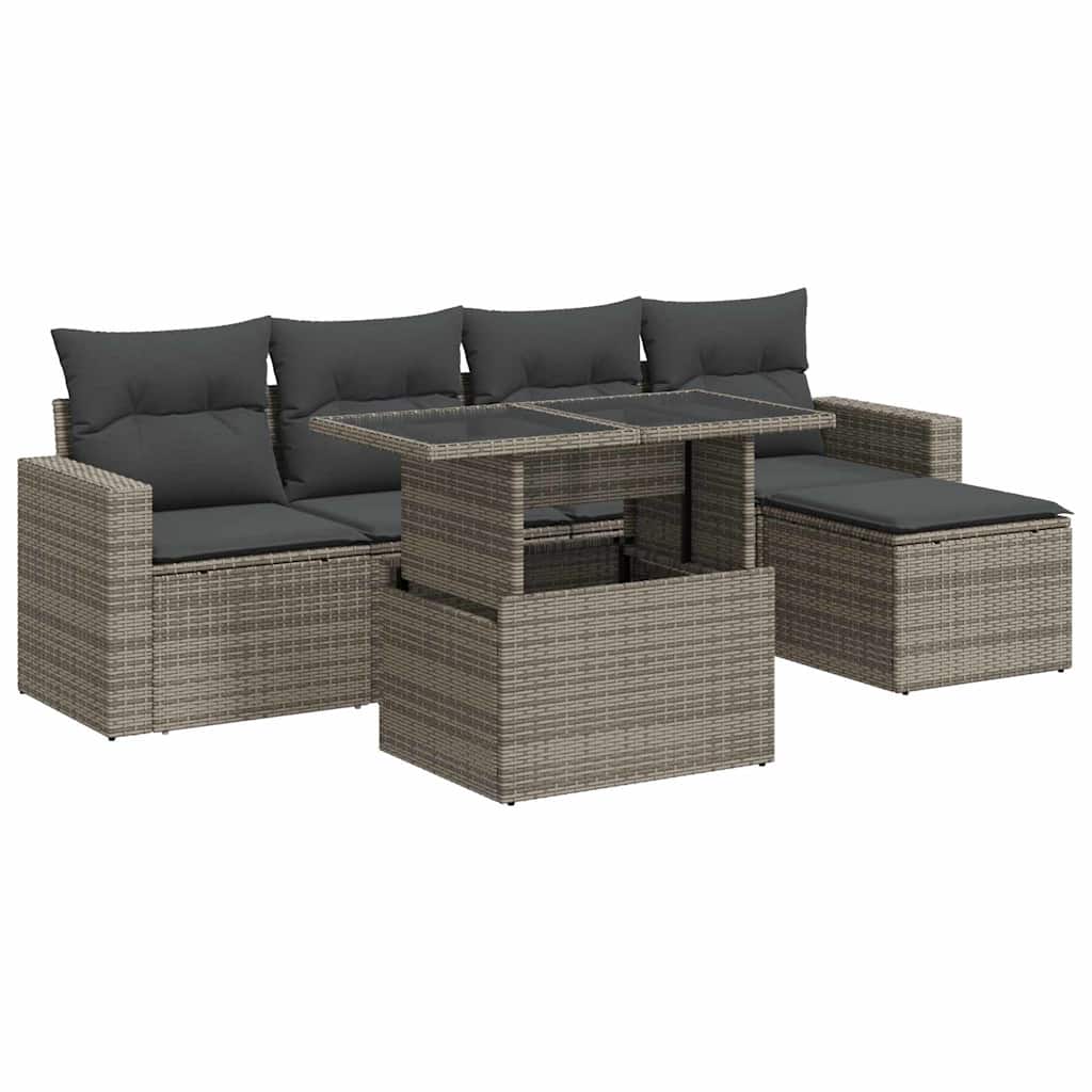 Set Divano da Giardino 6 pz con Cuscini Grigio in Polyrattan - homemem39