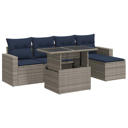 Set Divano da Giardino 6pz con Cuscini Grigio Polyrattan Acacia | homemem39