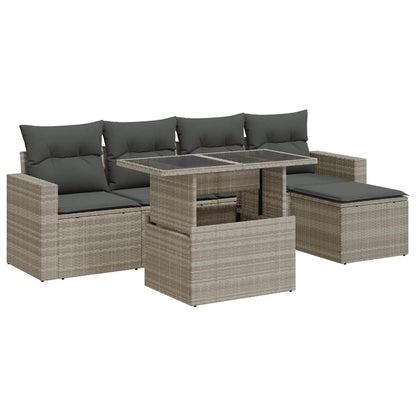 Set Divano da Giardino 6pz con Cuscini Grigio Chiaro Polyrattan