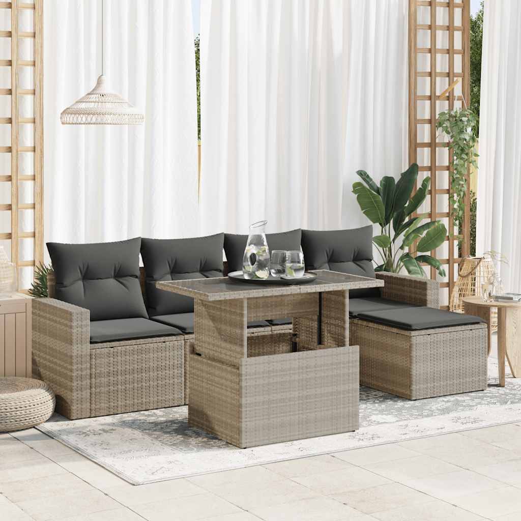 Set Divano da Giardino 6pz con Cuscini Grigio Chiaro Polyrattan | homemem39