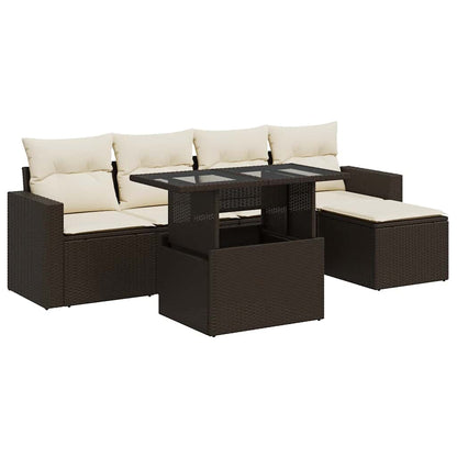 Set Divano da Giardino 6 pz con Cuscini Marrone in Polyrattan - homemem39
