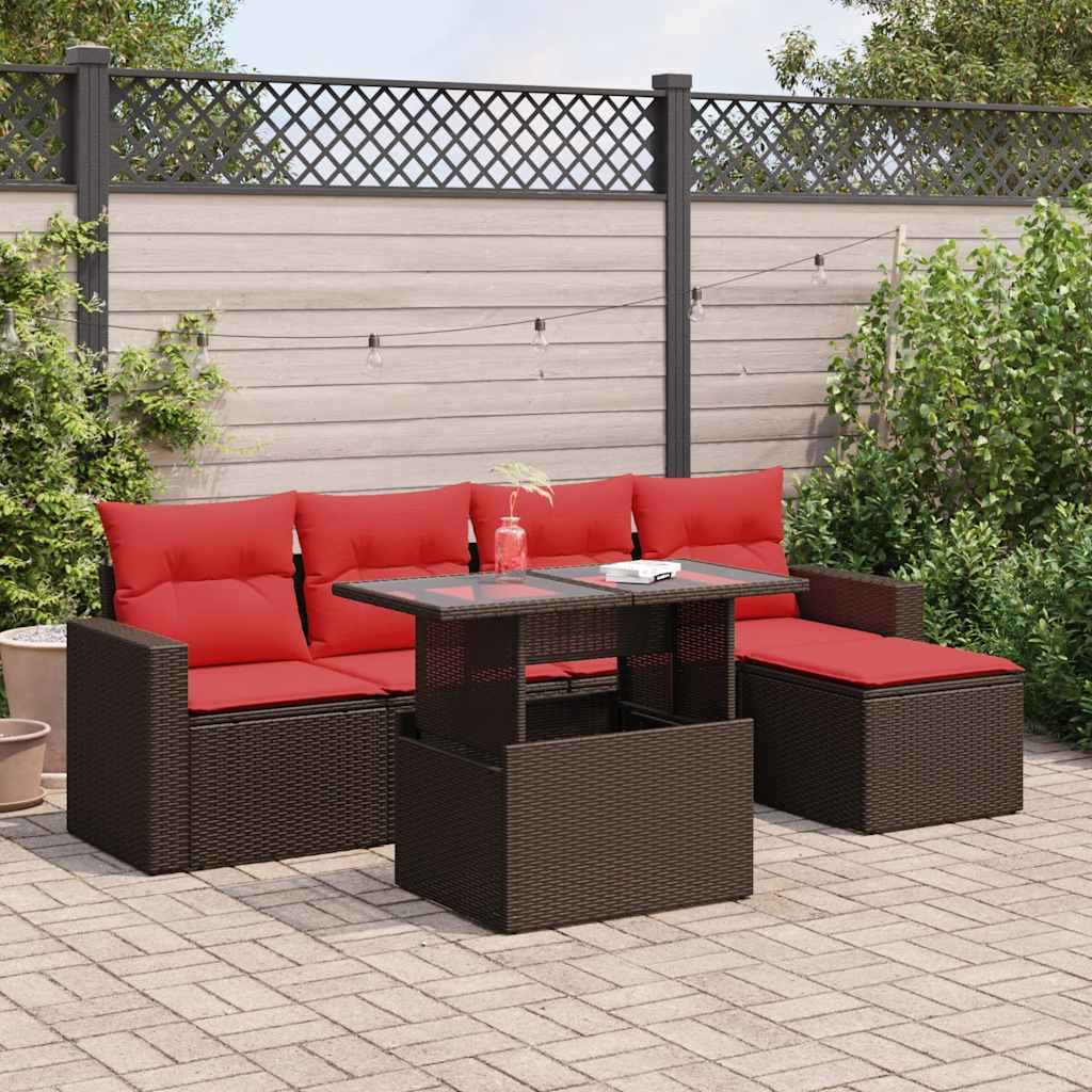 Set Divano Giardino 6 pz con Cuscini Marrone Polyrattan Acacia