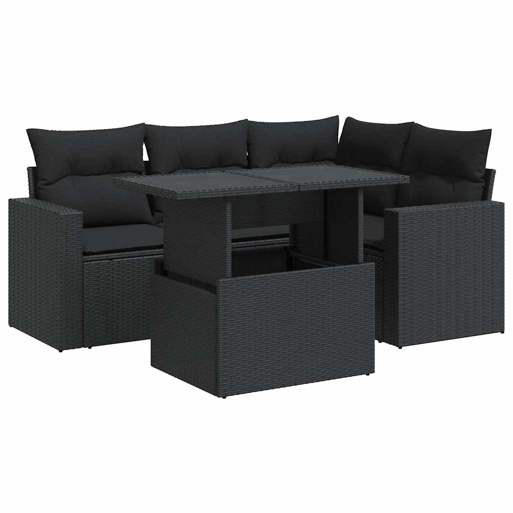Set Divani da Giardino 5 pz con Cuscini in Polyrattan Nero | homemem39