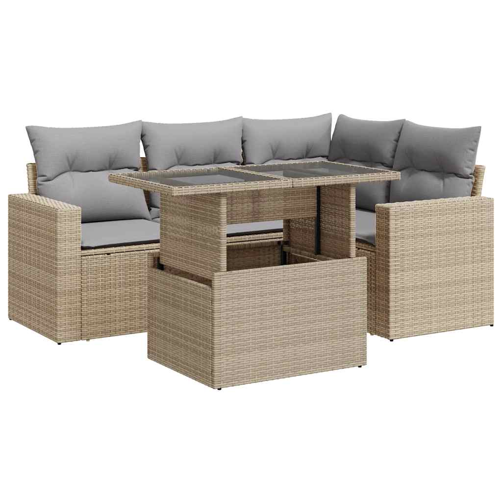 Set Divano da Giardino 5 pz con Cuscini Beige in Polyrattan | homemem39