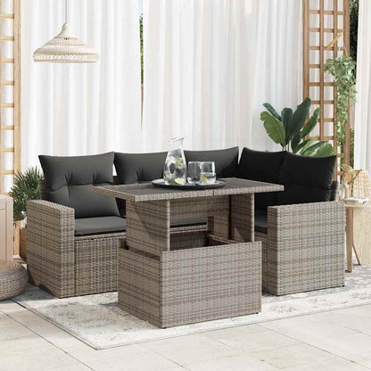 Set Divano da Giardino 5 pz con Cuscini Grigio in Polyrattan