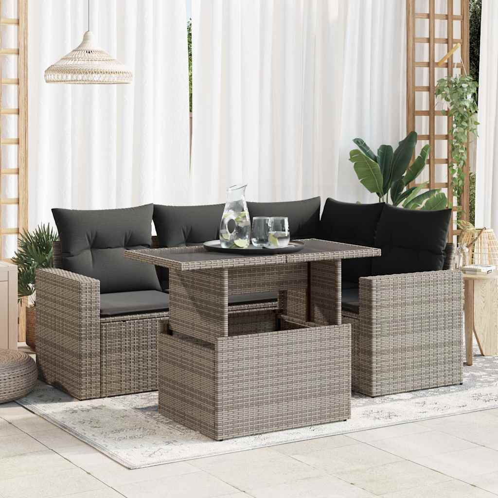 Set Divano da Giardino 5 pz con Cuscini Beige in Polyrattan