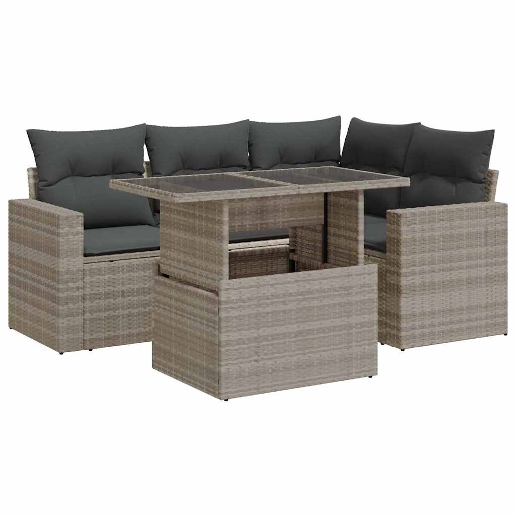 Set Divano da Giardino 5pz con Cuscini Grigio Chiaro Polyrattan - homemem39
