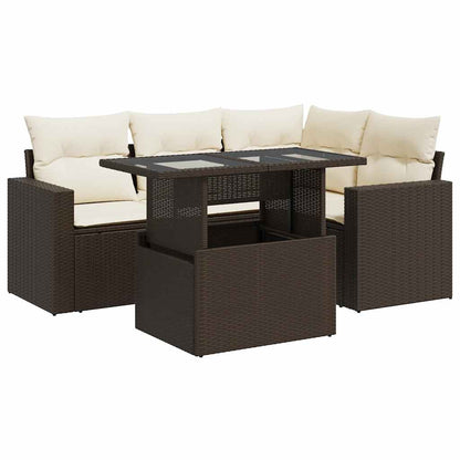 Set Divano da Giardino 5 pz con Cuscini Marrone in Polyrattan - homemem39