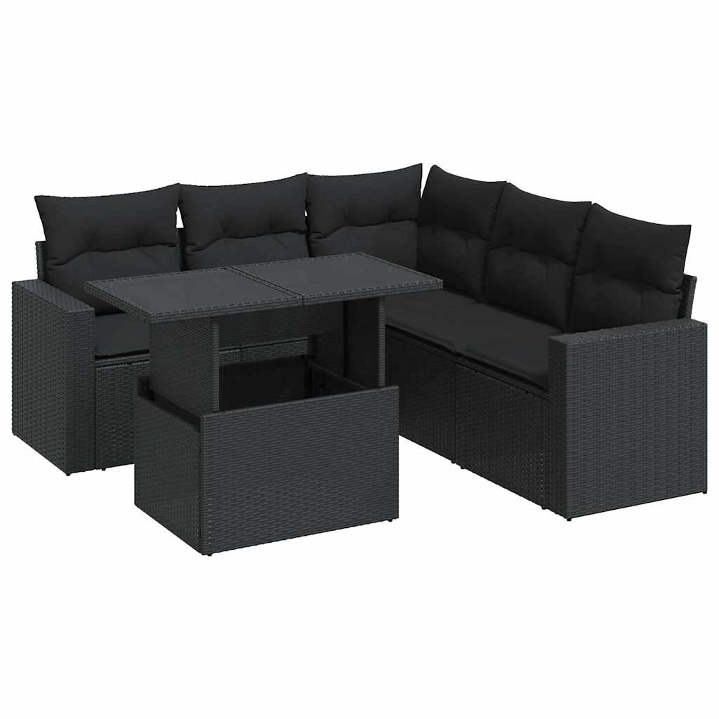 Set Divano da Giardino 6 pz con Cuscini Nero in Polyrattan | homemem39