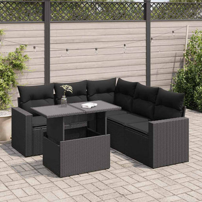 Set Divano da Giardino 6 pz con Cuscini Nero in Polyrattan
