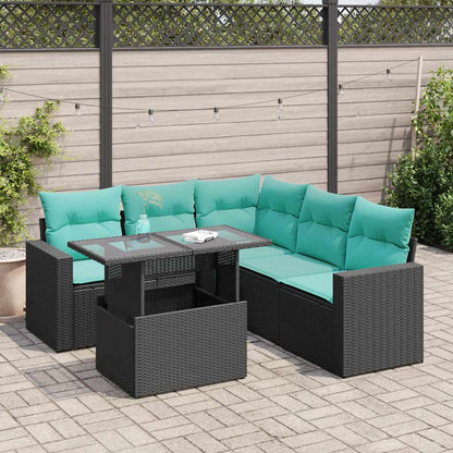 Set Divano da Giardino 6 pz con Cuscini Nero Polyrattan Acacia | homemem39