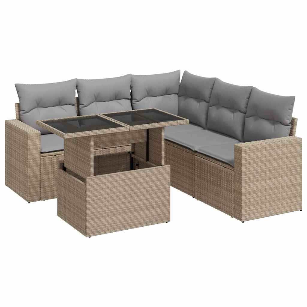 Set Divano da Giardino 6 pz con Cuscini Beige in Polyrattan | homemem39
