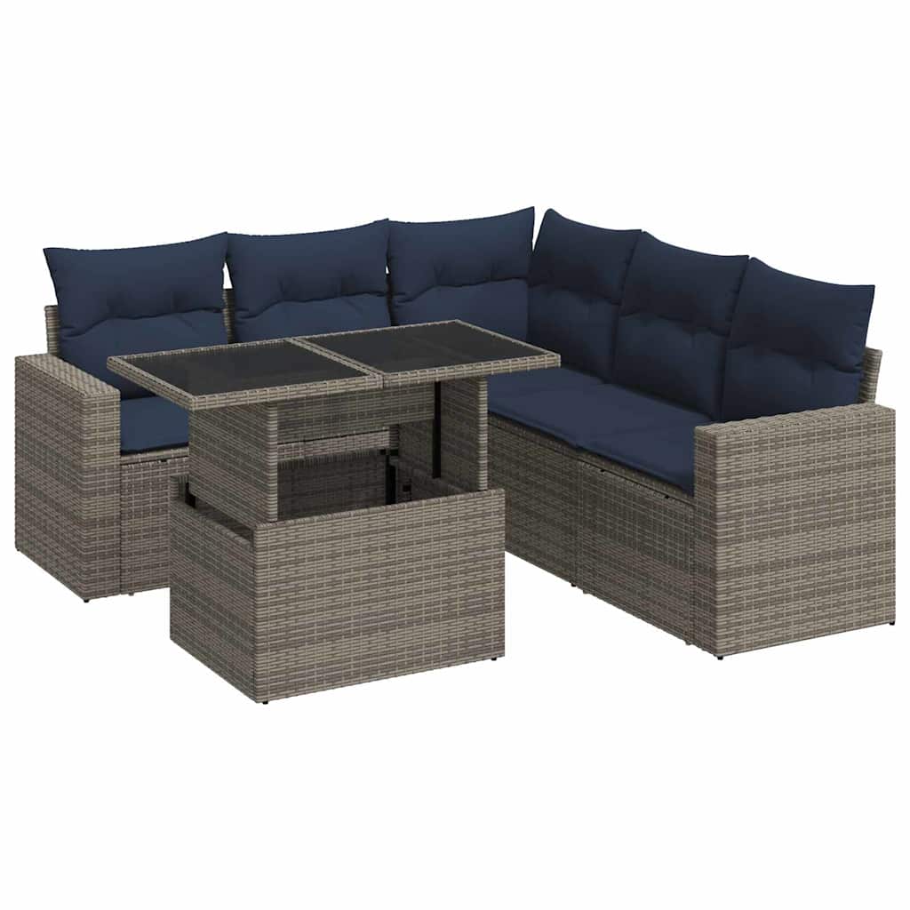 Set Divano da Giardino 6pz con Cuscini Grigio Polyrattan Acacia | homemem39