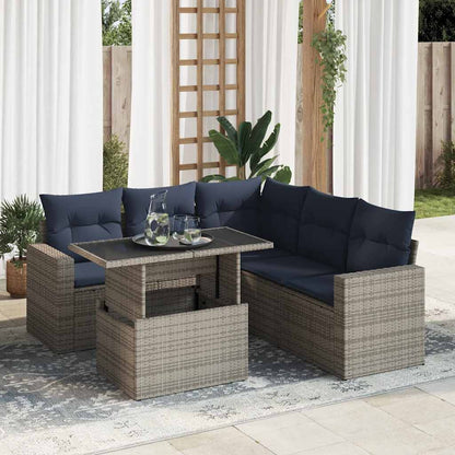 Set Divano da Giardino 6pz con Cuscini Grigio Polyrattan Acacia | homemem39