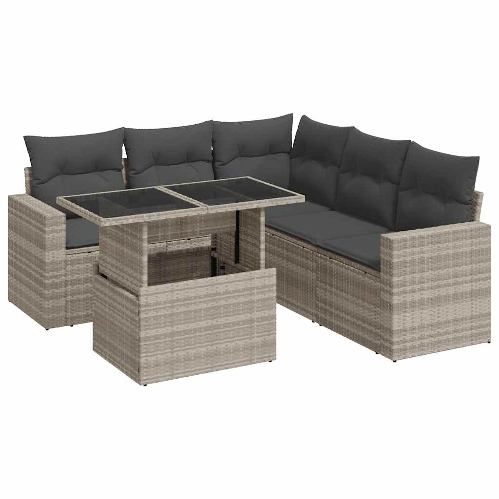Set Divano da Giardino 6pz con Cuscini Grigio Chiaro Polyrattan | homemem39