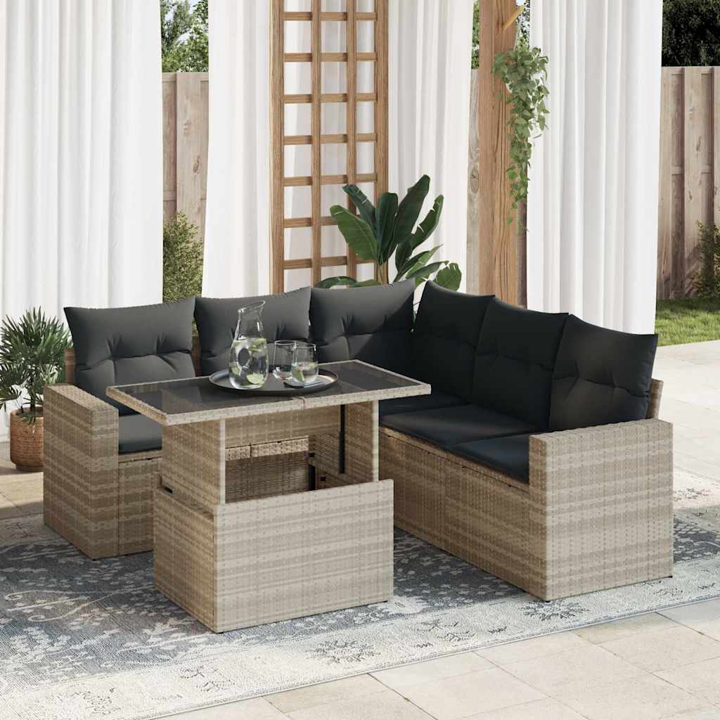 Set Divano da Giardino 6pz con Cuscini Grigio Chiaro Polyrattan - homemem39
