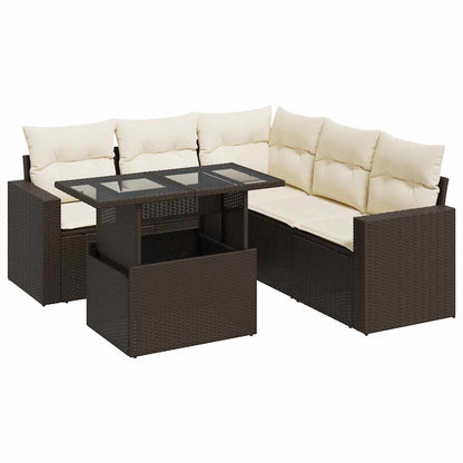 Set Divano da Giardino 6 pz con Cuscini Marrone in Polyrattan - homemem39