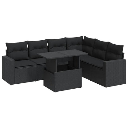 Set Divani da Giardino con Cuscini 7pz Nero Polyrattan - homemem39