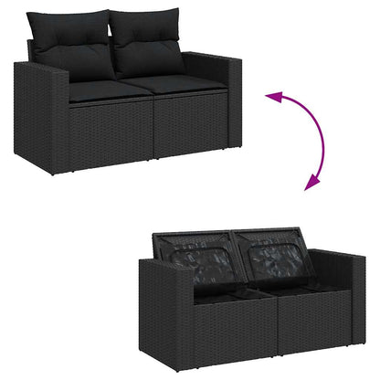 Set Divani da Giardino con Cuscini 7pz Nero Polyrattan | homemem39