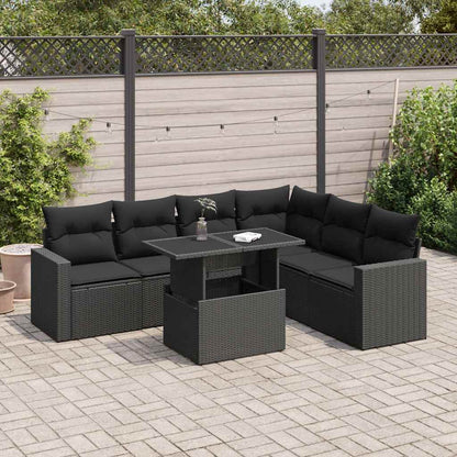 Set Divani da Giardino con Cuscini 7pz Nero Polyrattan | homemem39