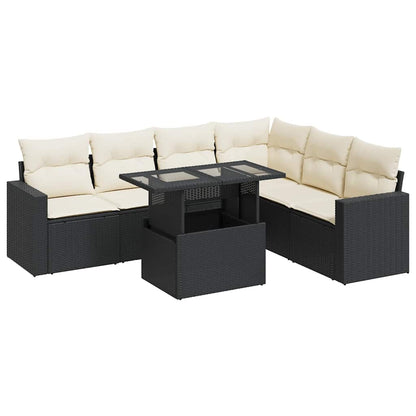 Set Divani da Giardino con Cuscini 7pz Nero Polyrattan | homemem39