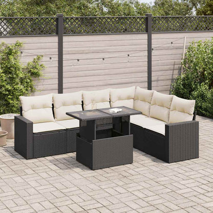 Set Divani da Giardino con Cuscini 7pz Nero Polyrattan | homemem39