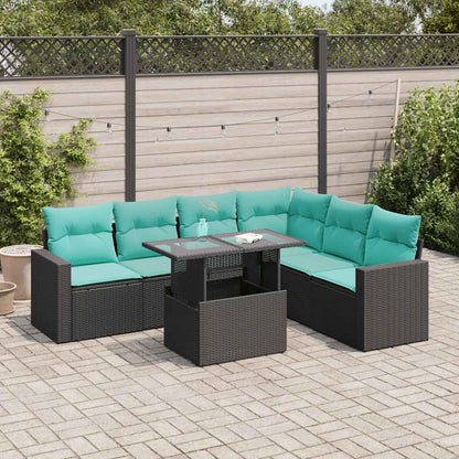 Set Divani Giardino 7 pz con Cuscini Nero Polyrattan Acacia | homemem39
