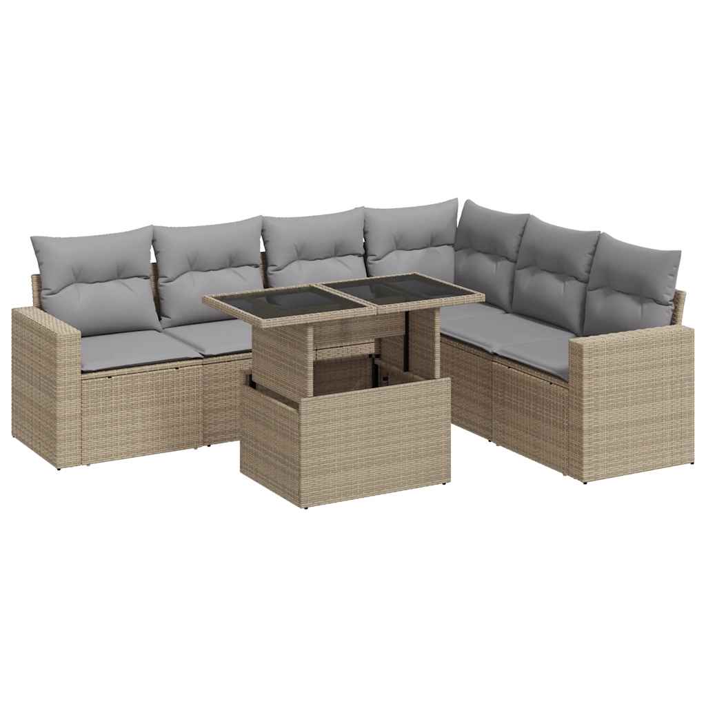 Set Divani da Giardino 7 pz con Cuscini Beige in Polyrattan | homemem39