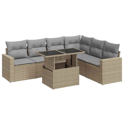 Set Divani da Giardino 7 pz con Cuscini Beige in Polyrattan - homemem39
