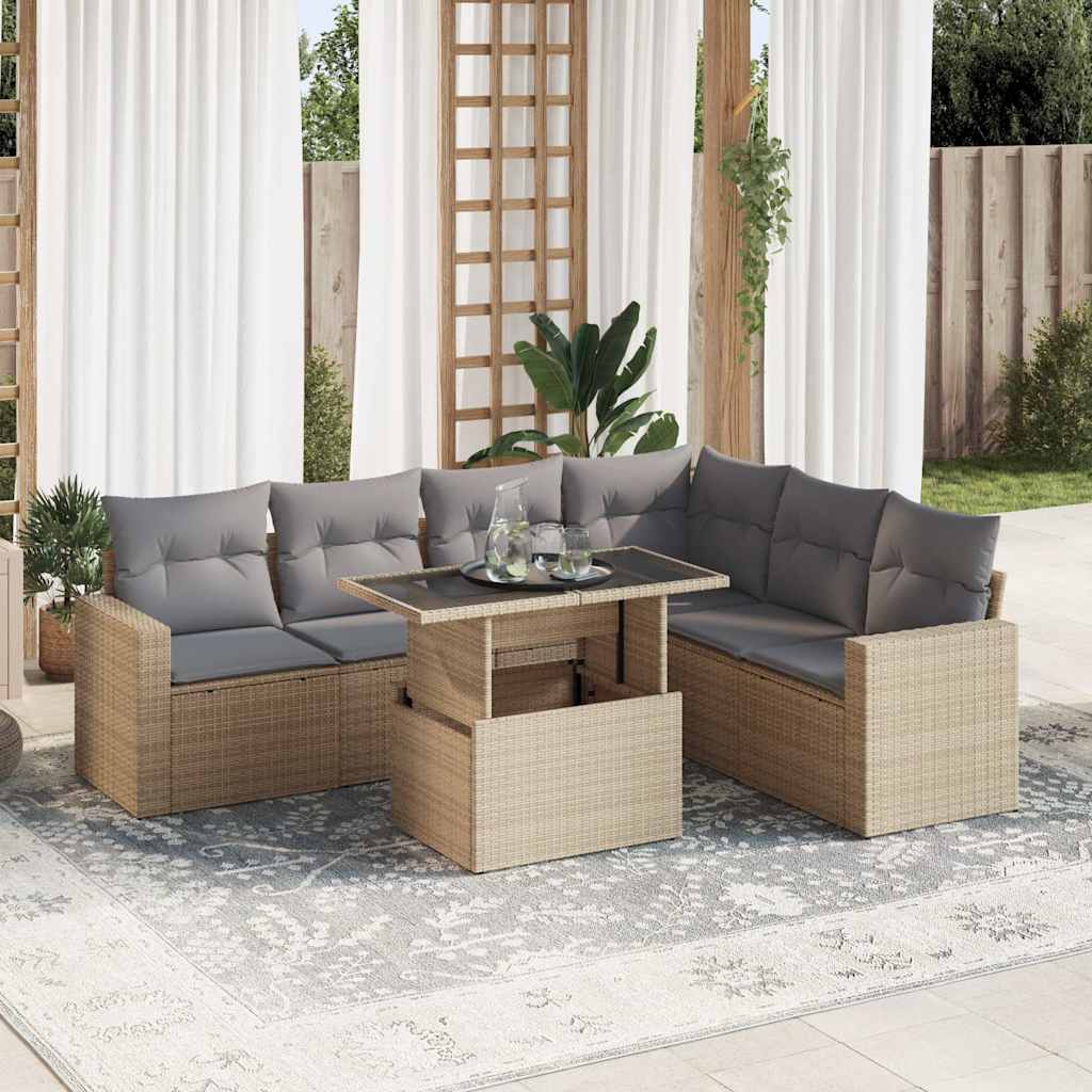 Set Divani da Giardino 7 pz con Cuscini Beige in Polyrattan | homemem39