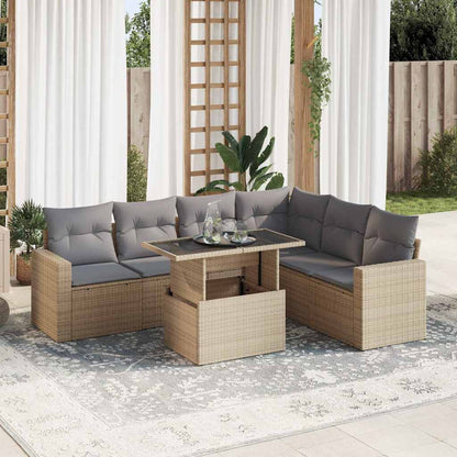 Set Divani da Giardino 7 pz con Cuscini Beige in Polyrattan | homemem39