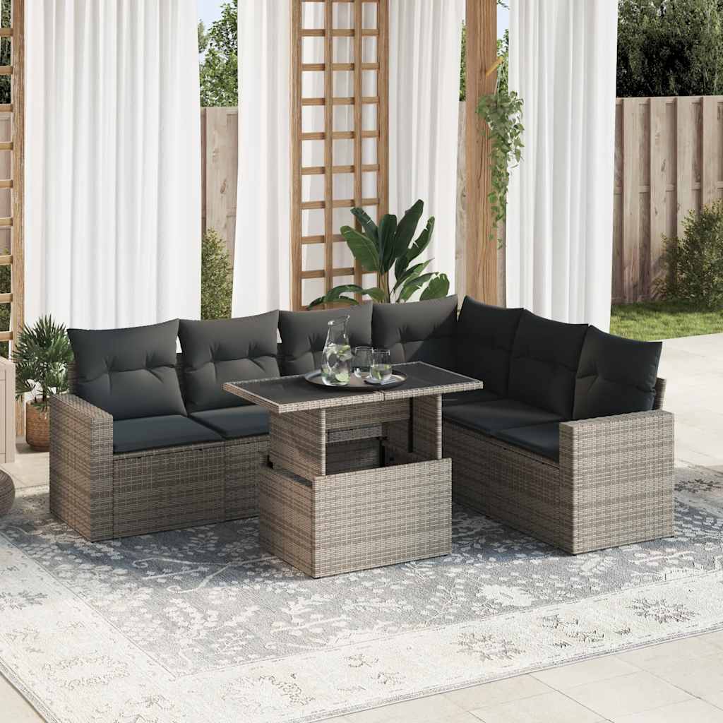 Set Divani da Giardino 7 pz con Cuscini Grigio in Polyrattan | homemem39