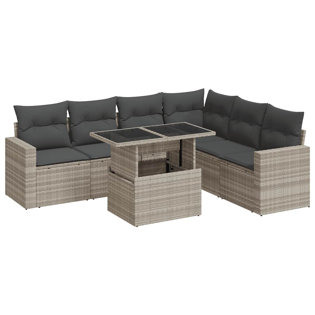 Set Divani da Giardino 7pz con Cuscini Grigio Chiaro Polyrattan | homemem39