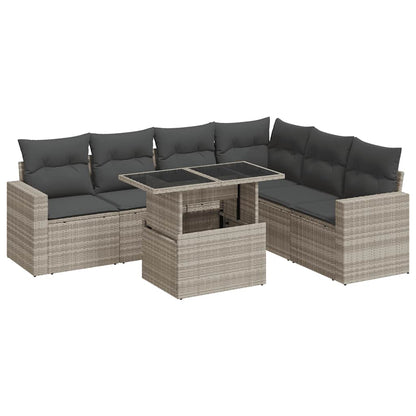 Set Divani da Giardino 7pz con Cuscini Grigio Chiaro Polyrattan - homemem39