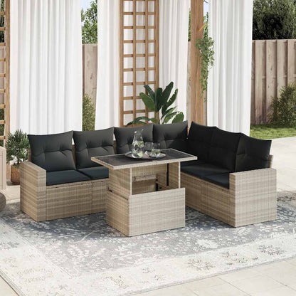 Set Divani da Giardino 7pz con Cuscini Grigio Chiaro Polyrattan - homemem39
