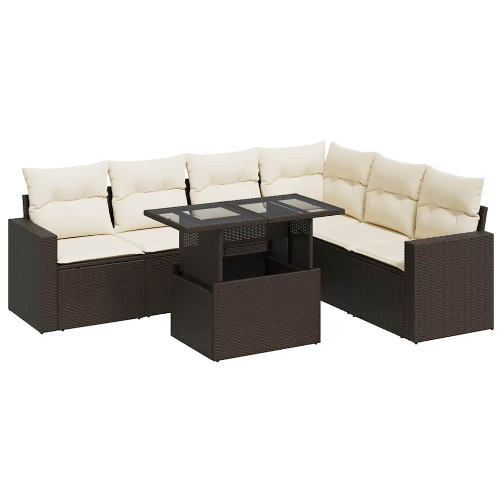 Set Divani da Giardino 7 pz con Cuscini Marrone in Polyrattan - homemem39