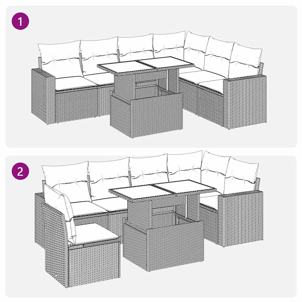 Set Divani da Giardino 7 pz con Cuscini Marrone in Polyrattan | homemem39