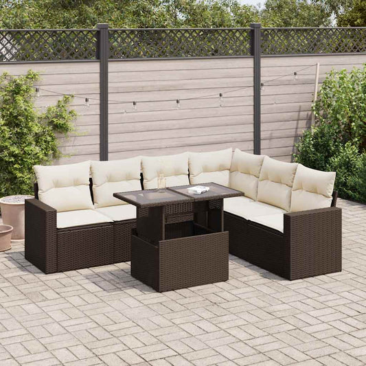 Set Divani da Giardino 7 pz con Cuscini Marrone in Polyrattan - homemem39