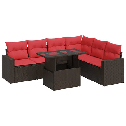 Set Divani da Giardino 7pz con Cuscini Grigio Polyrattan Acacia