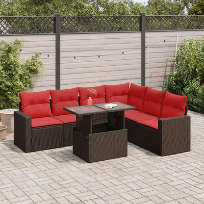 Set Divani da Giardino 7pz con Cuscini Grigio Polyrattan Acacia