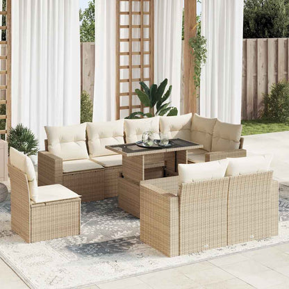 Set Divano da Giardino 9 pz con Cuscini Beige in Polyrattan | homemem39