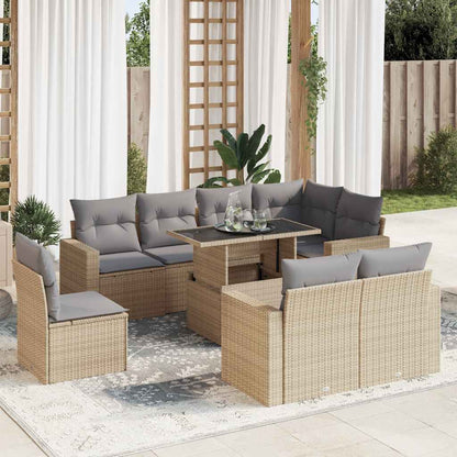 Set Divano da Giardino 9 pz con Cuscini Beige in Polyrattan | homemem39