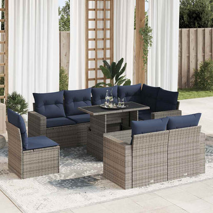 Set Divano da Giardino 9pz con Cuscini Grigio Polyrattan Acacia | homemem39