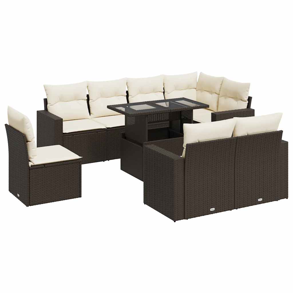 Set Divani da Giardino 9pz con Cuscini Marrone in Polyrattan - homemem39