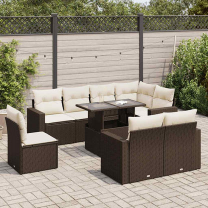 Set Divani da Giardino 9pz con Cuscini Marrone in Polyrattan - homemem39